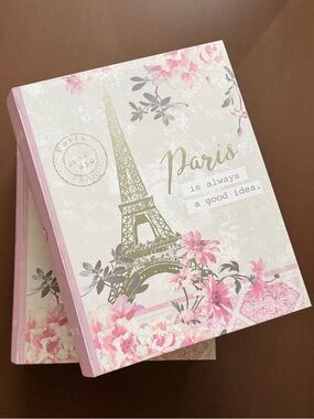 2 Paris Floral Hardcover Storage Boxes - Pink, Cream and Silver